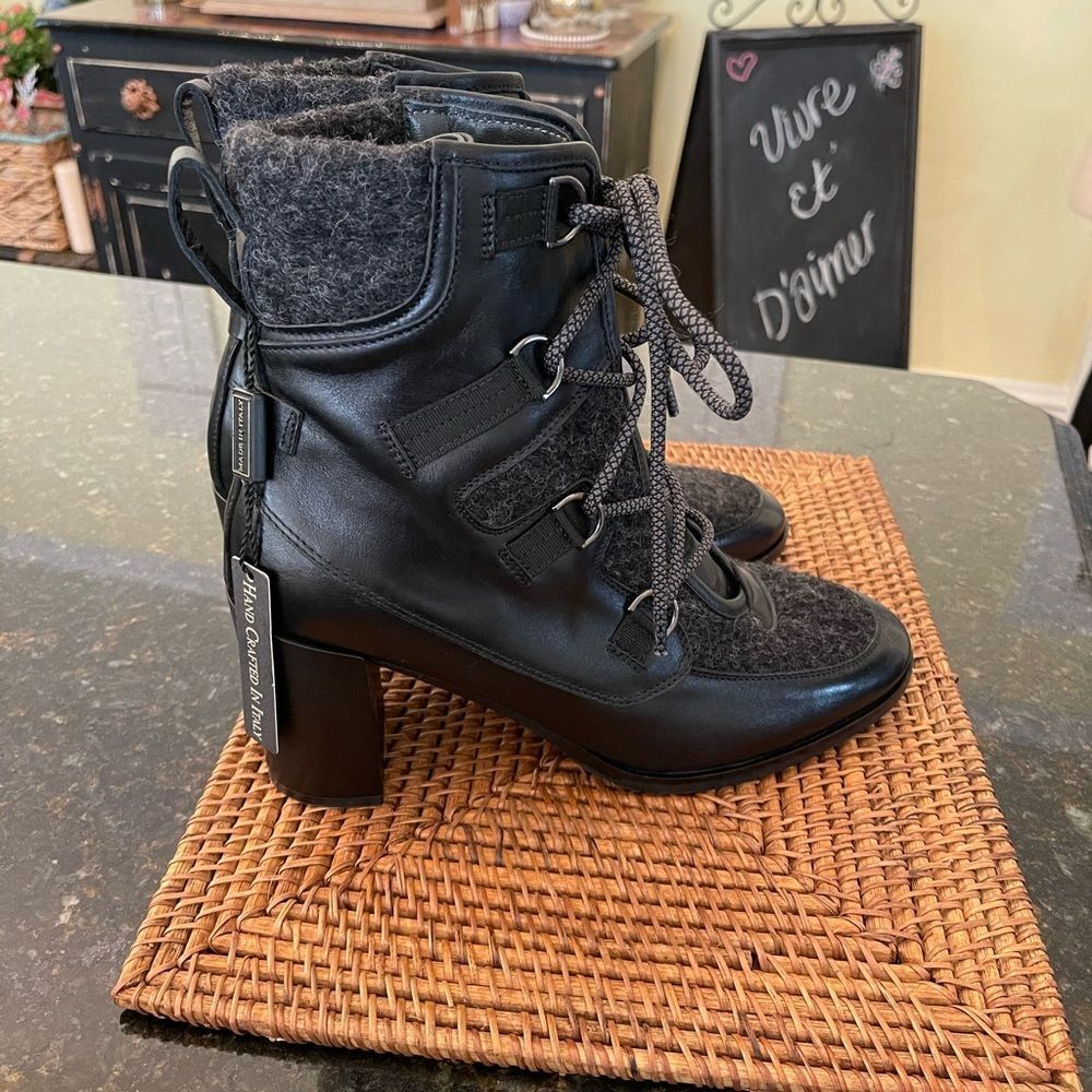 NEW SZ 41 Napoleoni Black Leather Ankle Boots